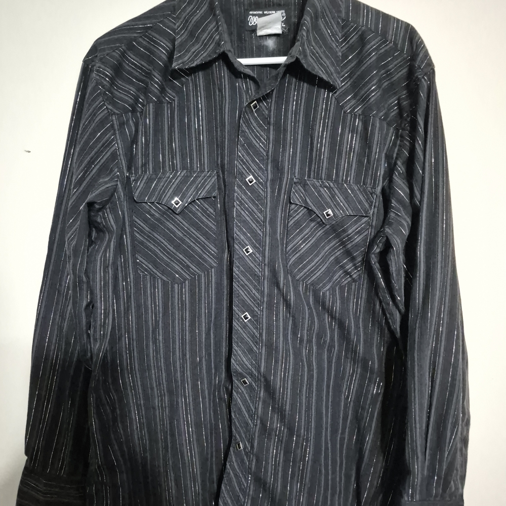 Wrangler Long Sleeve Square Pearl Snap Shirt  Western Cowboy Rodeo Black Metalli